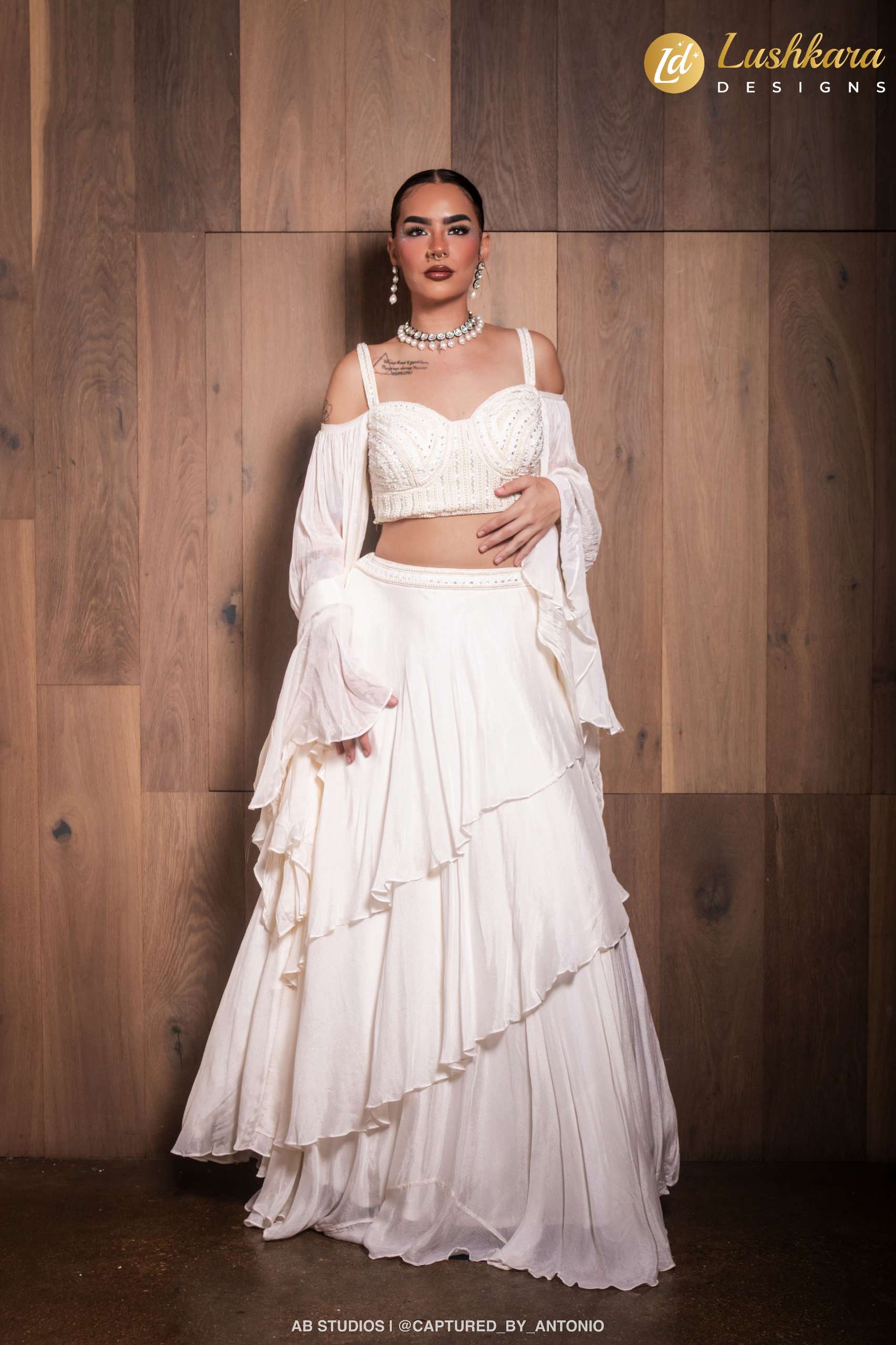 Lushkara Ivory Pearl Embellished Lehenga Set