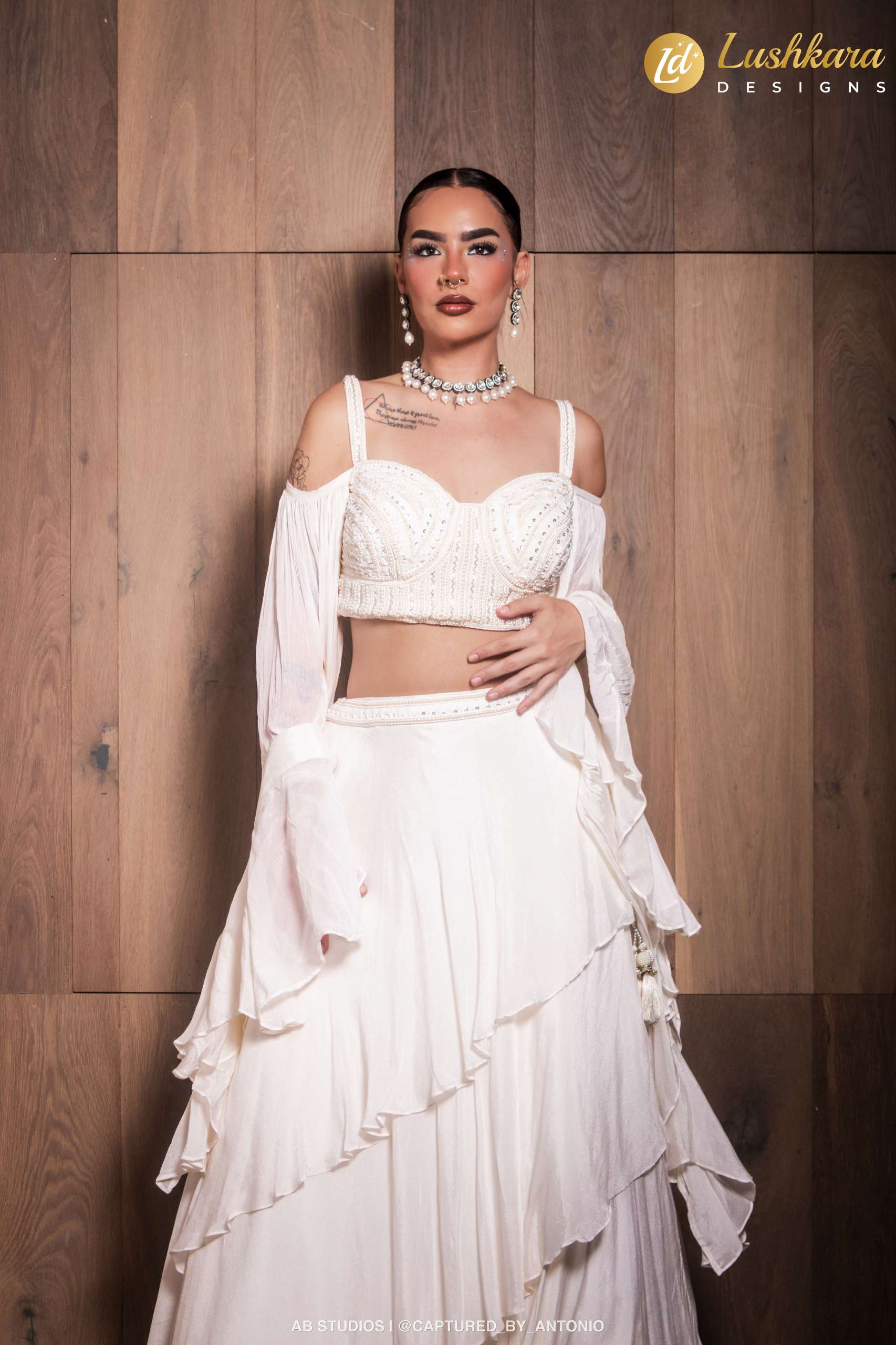 Lushkara Ivory Pearl Embellished Lehenga Set