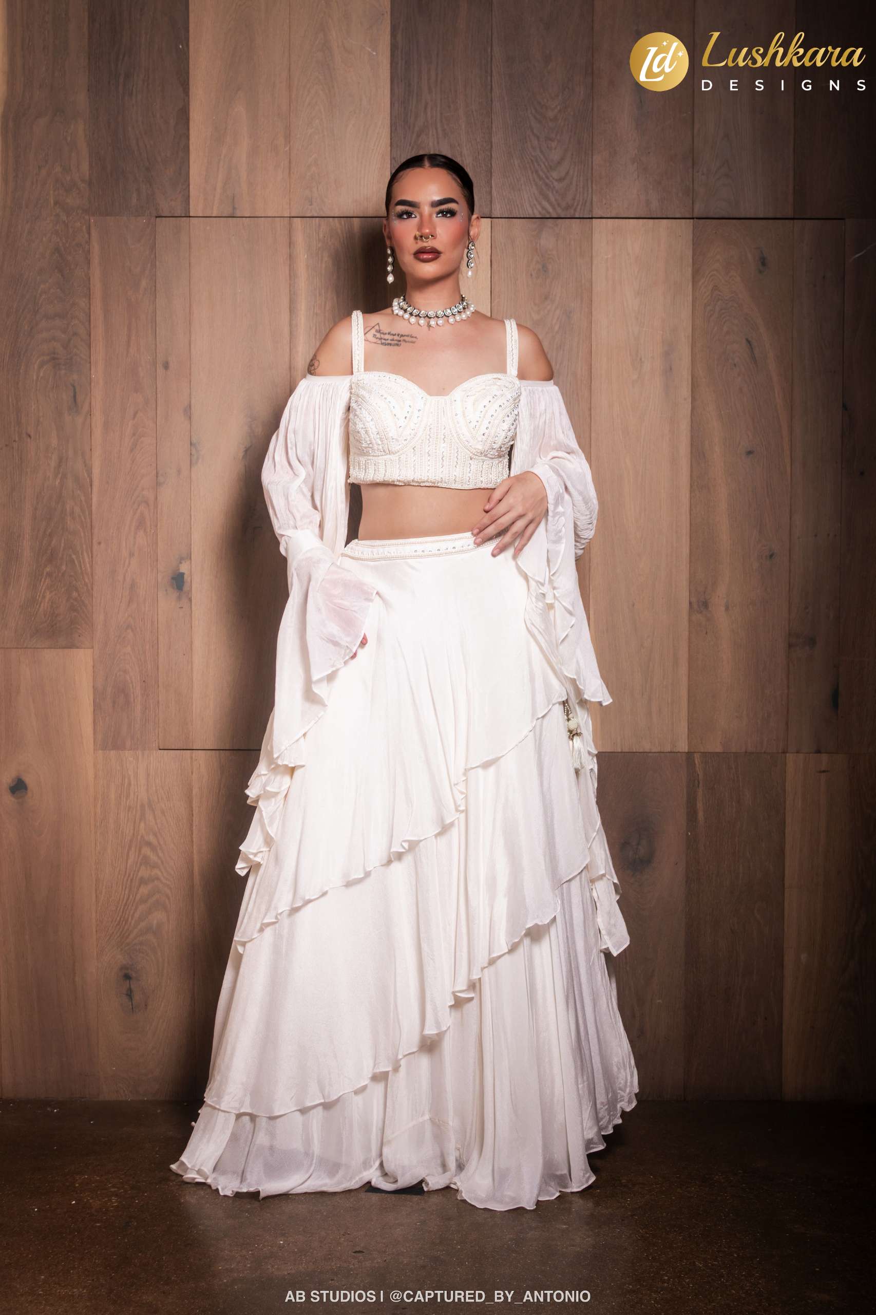 Lushkara Ivory Pearl Embellished Lehenga Set