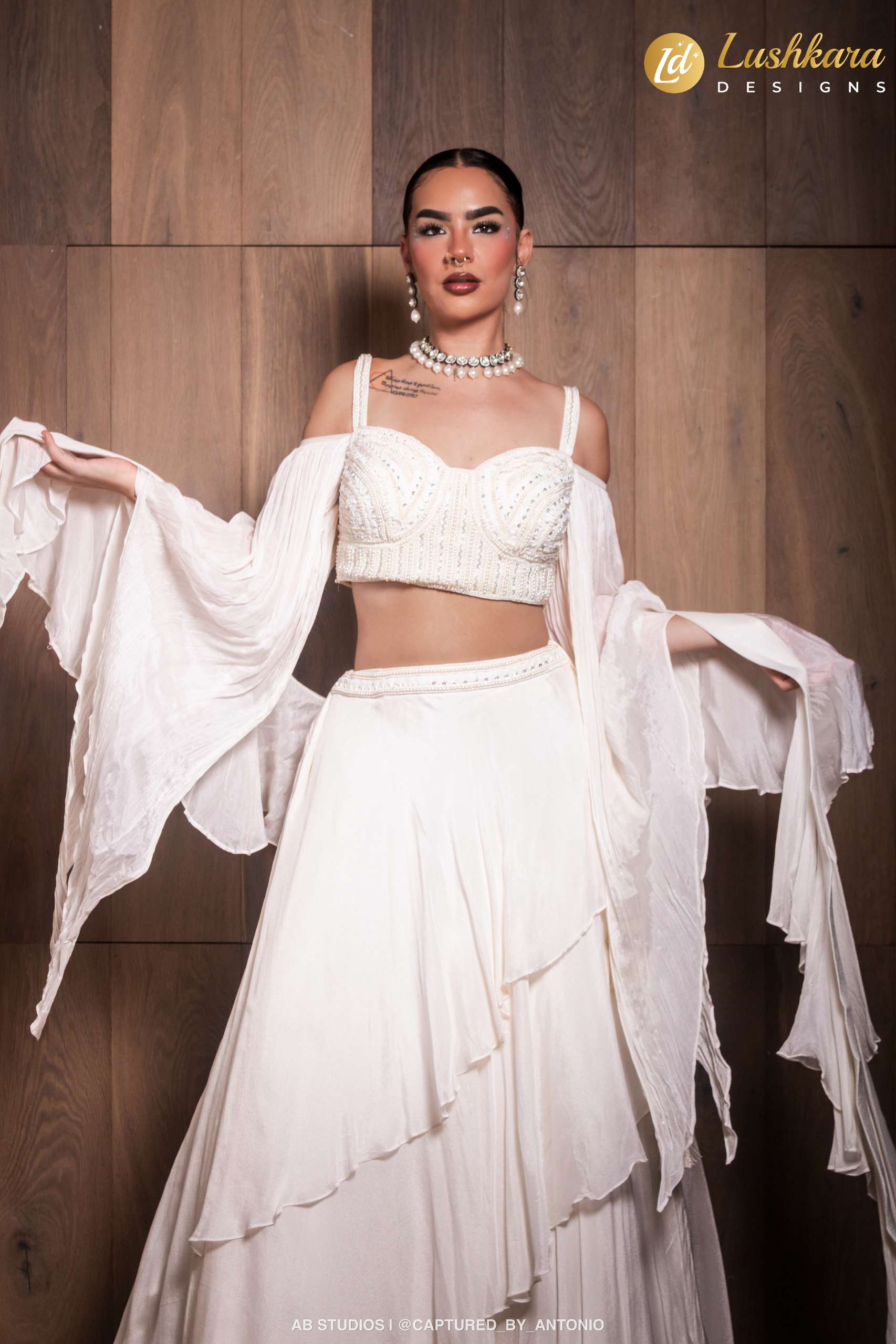 Lushkara Ivory Pearl Embellished Lehenga Set