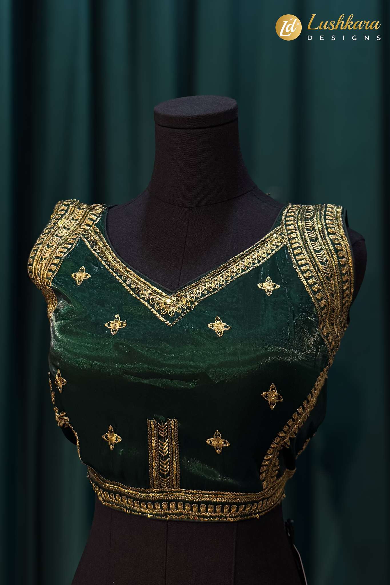 Lushkara Dark Green Zari Embroidered Blouse