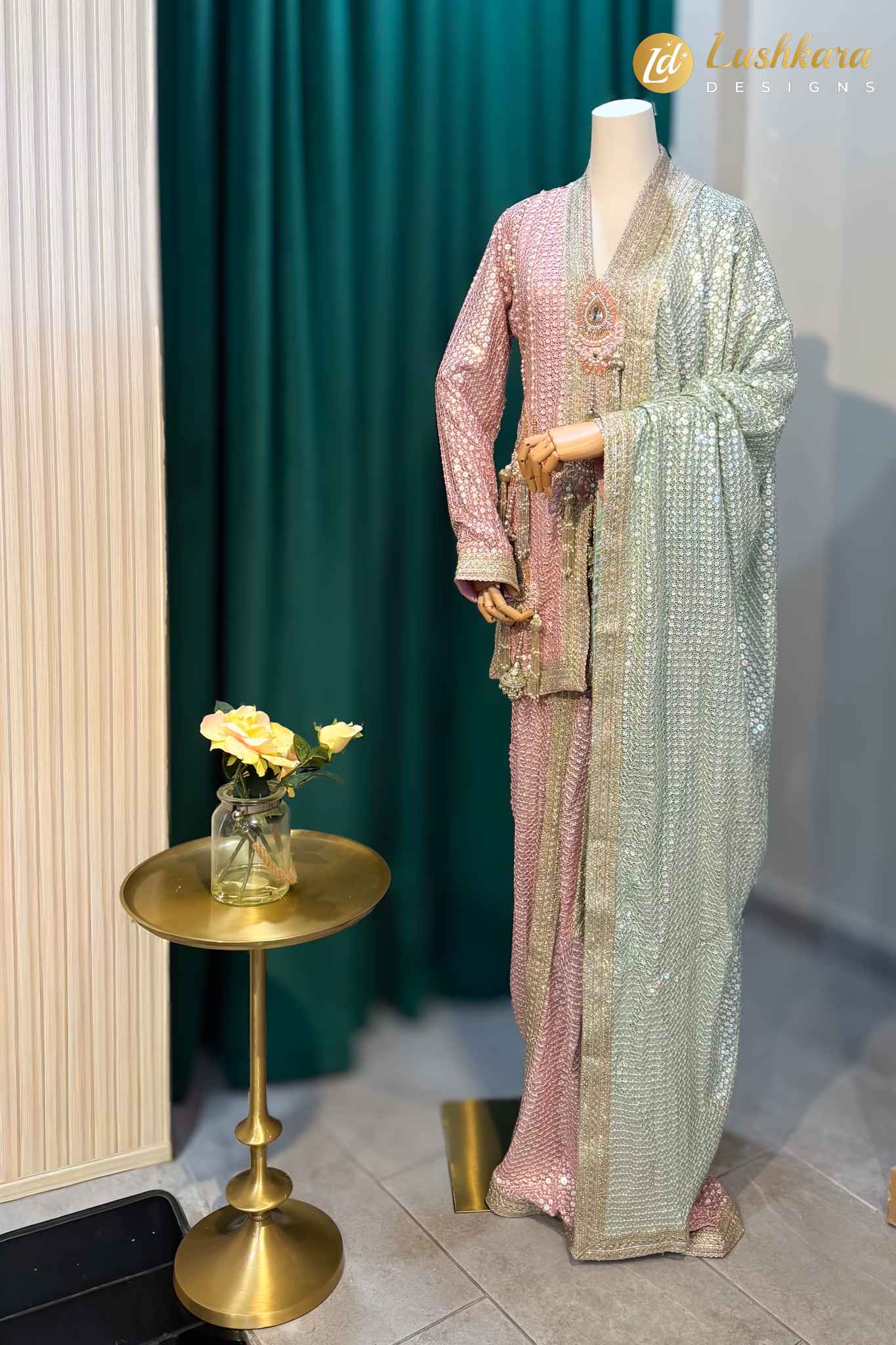 Lushkara Blush Pink Sequin Dhoti Set