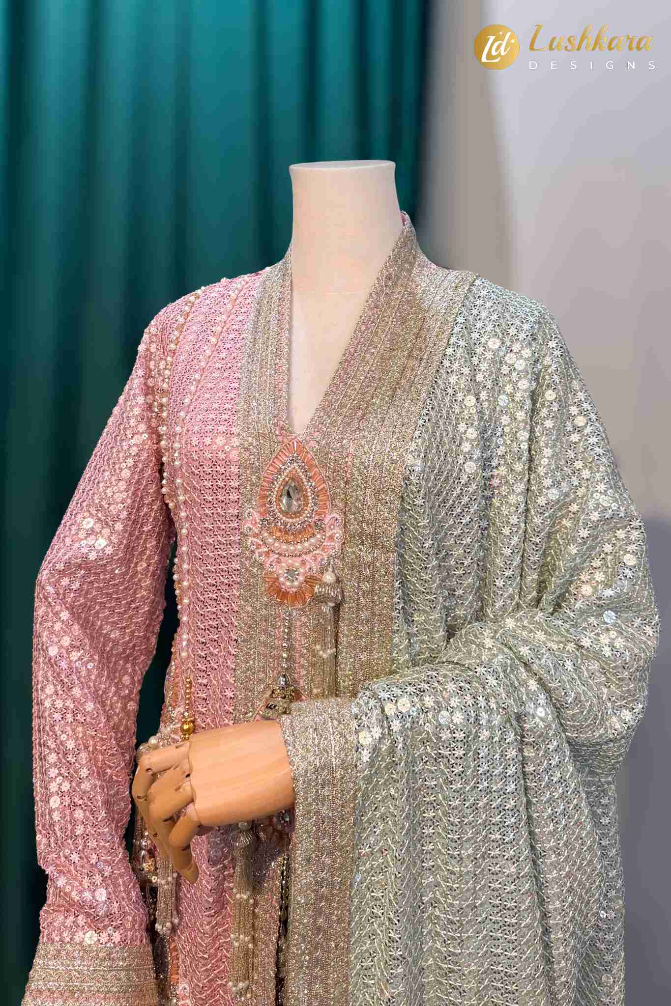 Lushkara Blush Pink Sequin Dhoti Set