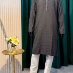Lushkara Charcoal Grey Embroidered Mens Kurta Set