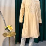 Lushkara Beige Embroidered Mens Kurta Set