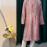 Lushkara Mauve Pink Printed Mens Kurta Set