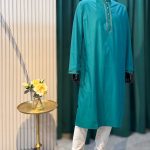 Lushkara Teal Blue Solid Mens Kurta Set