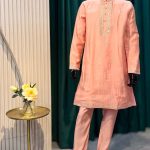 Lushkara Peach Embroidered Men’s Kurta Set