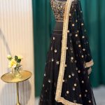 Lushkara Black Embroidered Lehenga Set with Gold Dupatta