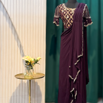 Lushkara Deep Wine Embroidered Pre-Draped Saree