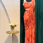 Lushkara floral Pre-Draped Saree with Ruffle Detailing