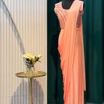 Lushkara Peach Embellished Georgette Saree with Designer Blouse