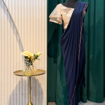 Navy Blue Embellished Indowestern Saree