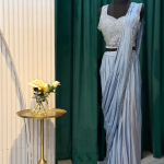 Lushkara Ice Blue Embellished Indowestern Saree