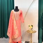 Peach Embroidered Salwar Kameez Set with Dupatta