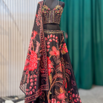 Black Floral Printed Lehenga with Embellished Corset Blouse