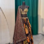 Black & Orange Floral Printed Lehenga with Paisley Dupatta
