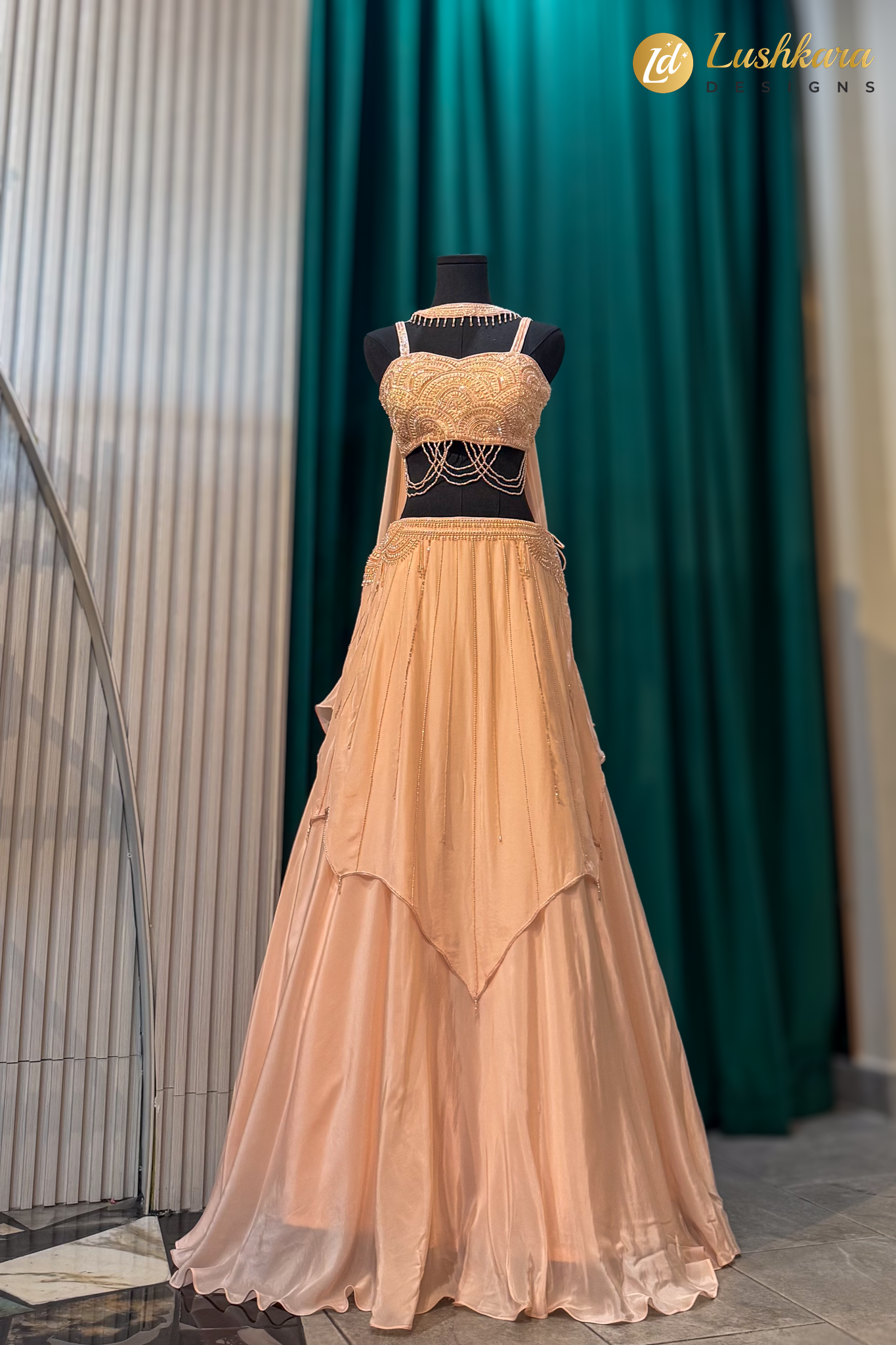 Champagne Gold Embroidered Lehenga Set