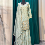 Mint Green Embroidered Sharara Set with Kurta & Dupatta