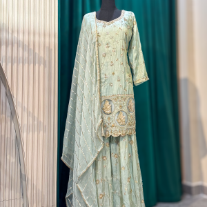 Mint Green Embroidered Sharara Set with Kurta & Dupatta