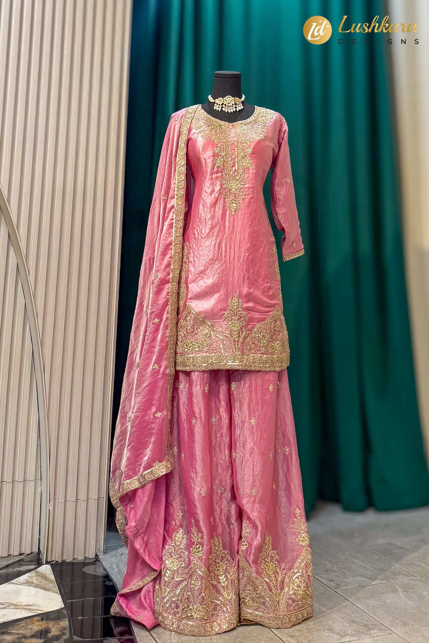 Pink Embroidered Sharara Set