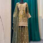 Olive Green Heavy Embroidered Sharara Set