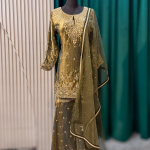 Olive Gold Embroidered Sharara Set