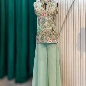 Mint Green Embroidered Jacket Palazzo Set