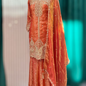 Burnt Orange Embroidered Sharara Set with Dupatta