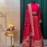 Hot Pink Bridal Lehenga with Gold Embroidery