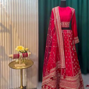 Hot Pink Bridal Lehenga with Gold Embroidery