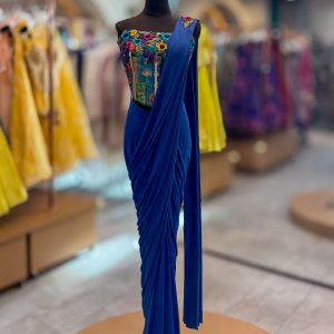 Royal Blue Ready-to-Wear Saree with Corset Blouse