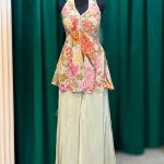 Pastel Floral Peplum Top with Palazzo Pants