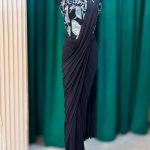 Black Draped Saree with Floral Embellished Corset Blouse