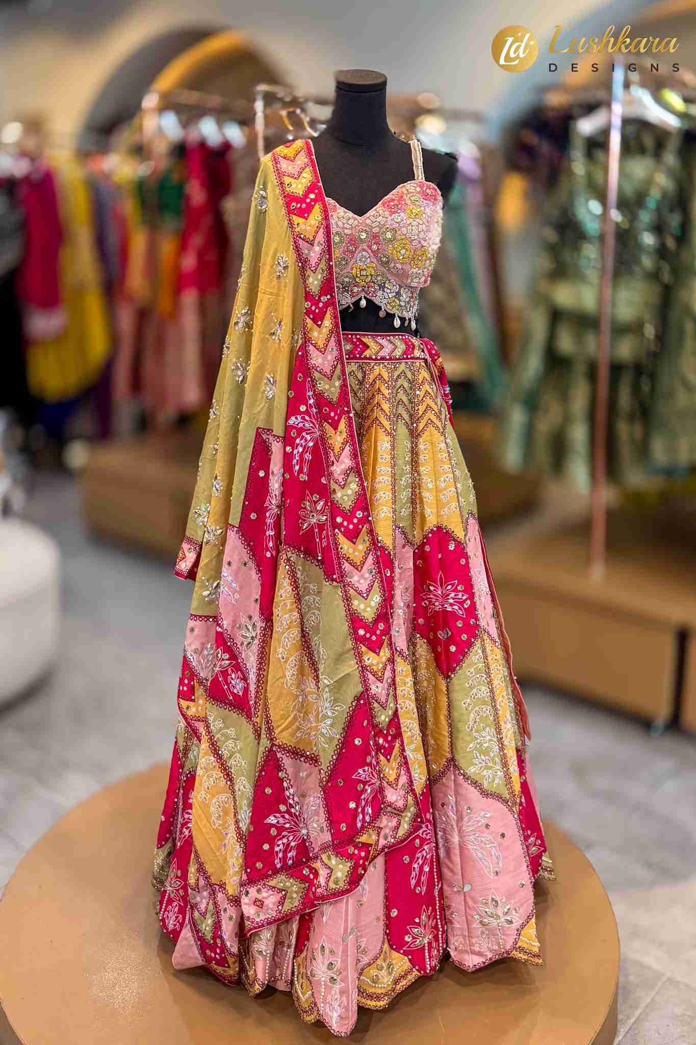 Multicolor Patchwork Printed Lehenga Set with Embellished Blouse