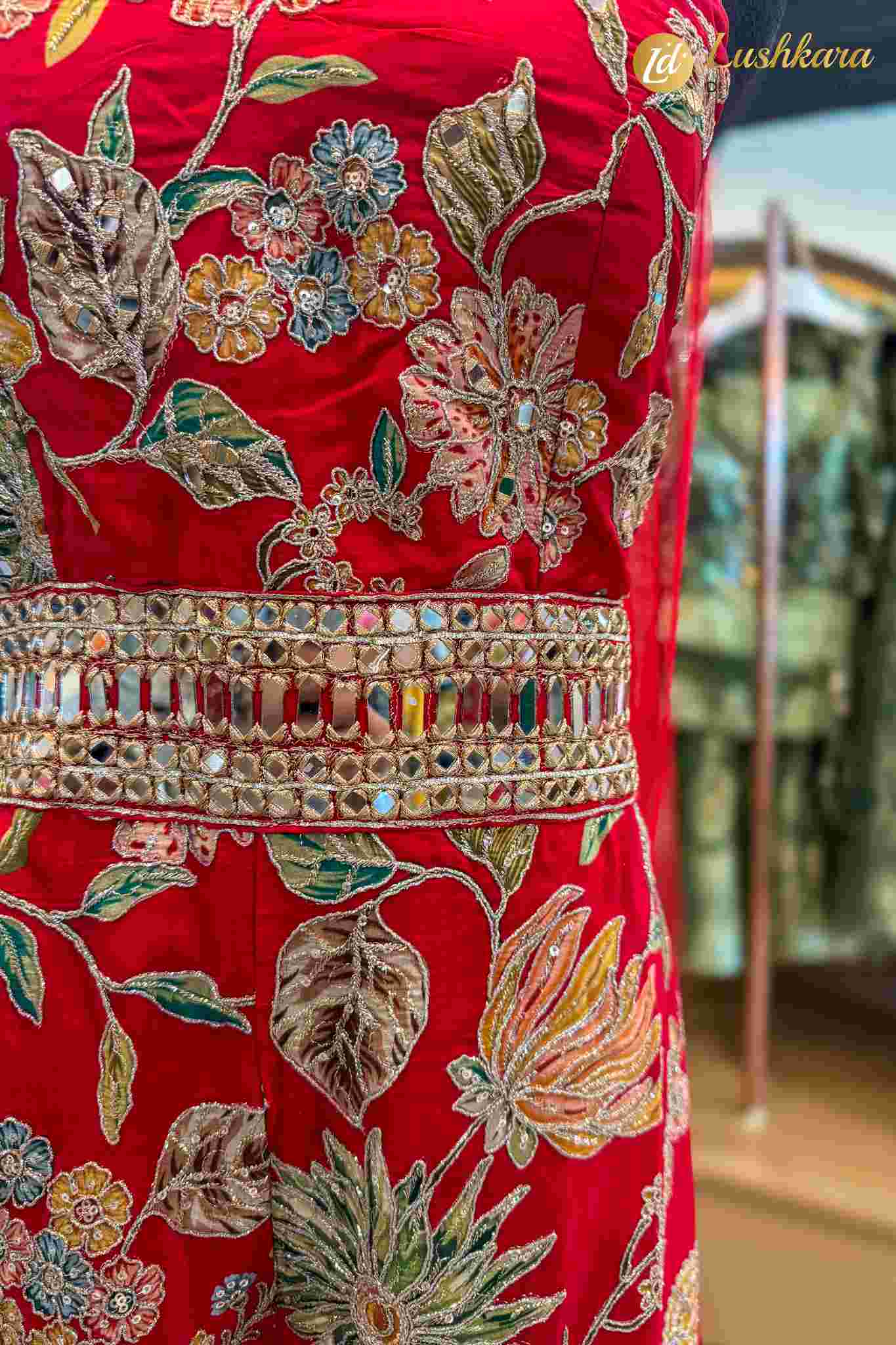 Red Floral Embroidered Halter Jumpsuit for Women - Image 3