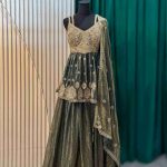 Olive Green Embroidered Sharara Set with Dupatta
