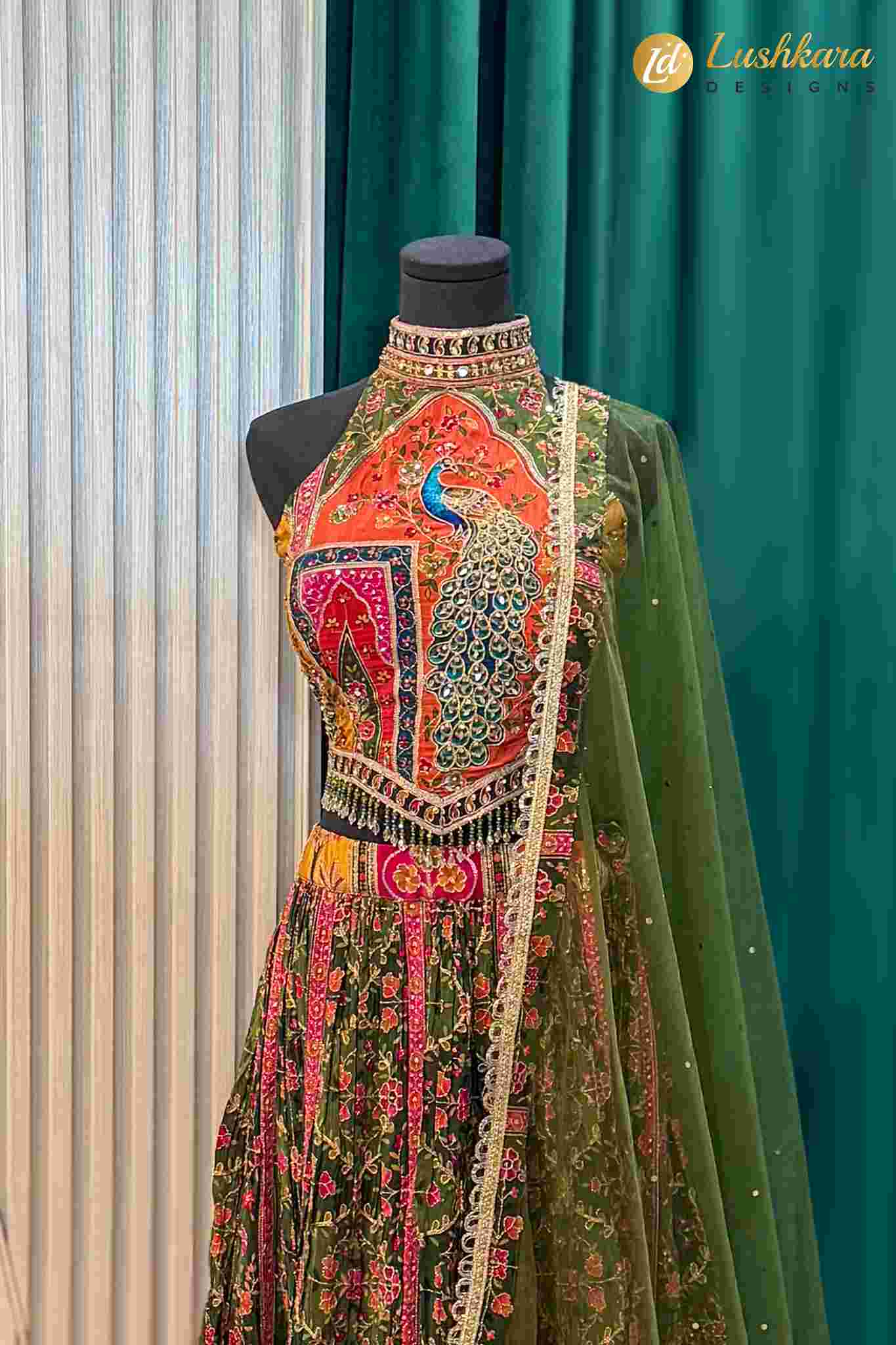 Multicolor Peacock Printed Lehenga Set with Dupatta - Image 2