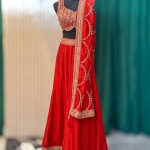 Orange Embroidered Lehenga Set with Dupatta