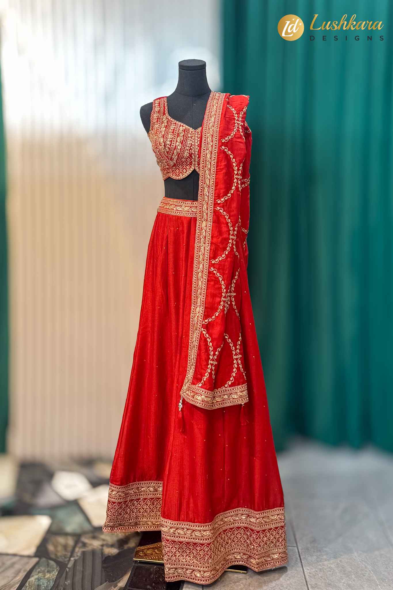 Orange Embroidered Lehenga Set with Dupatta