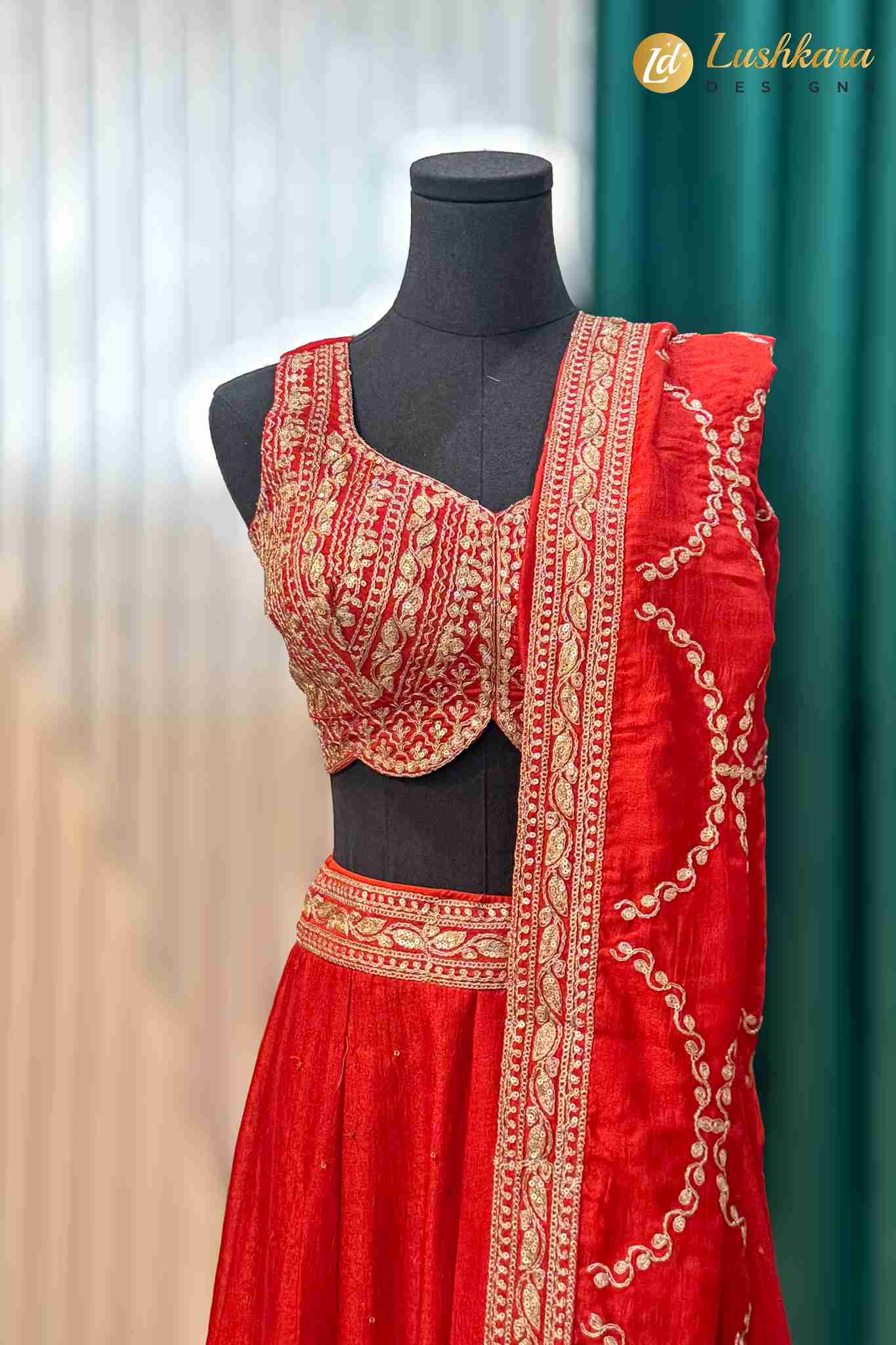 Orange Embroidered Lehenga Set with Dupatta - Image 2