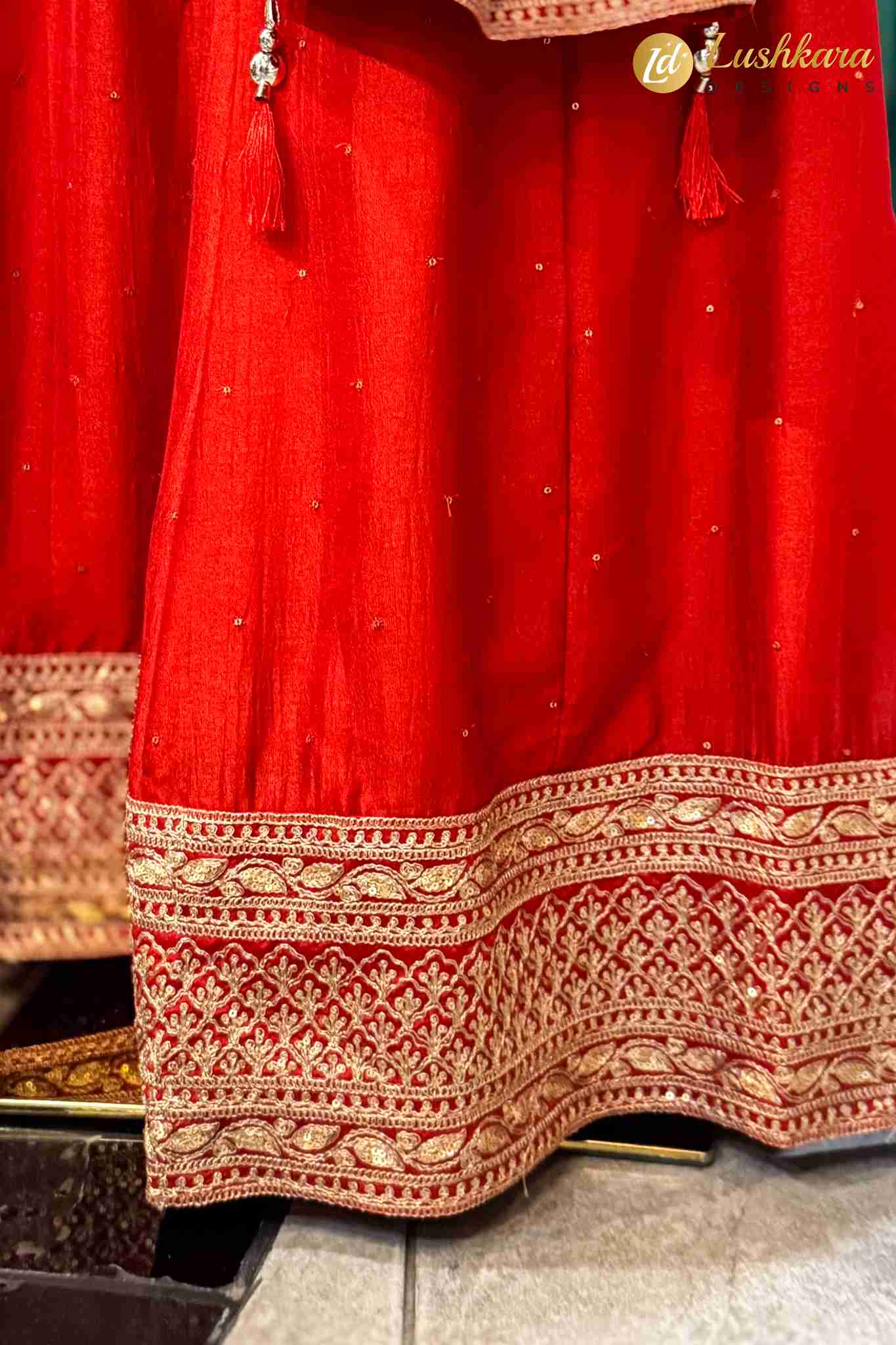 Orange Embroidered Lehenga Set with Dupatta - Image 3