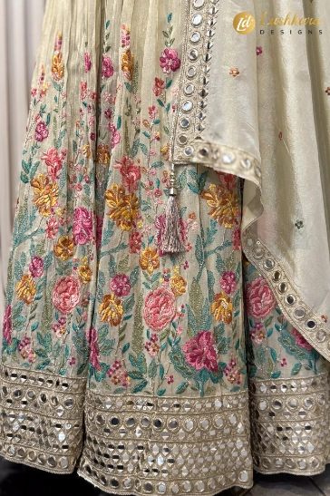 Ivory Floral Embroidered Lehenga Set with Designer Blouse