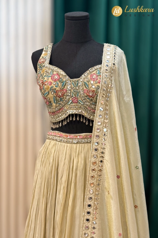 Ivory Floral Embroidered Lehenga Set with Designer Blouse