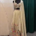 Ivory Floral Embroidered Lehenga Set with Designer Blouse