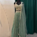 Sage Green Embroidered Lehenga Set with Gold Blouse
