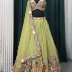 Pista Green Floral Embroidered Lehenga Set