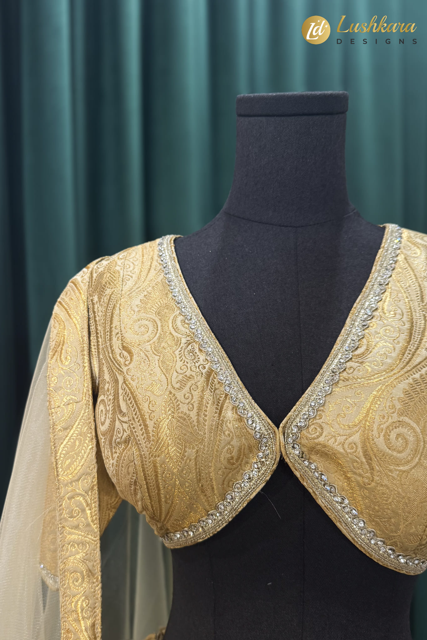 Gold Paisley Brocade Lehenga Set - Image 3