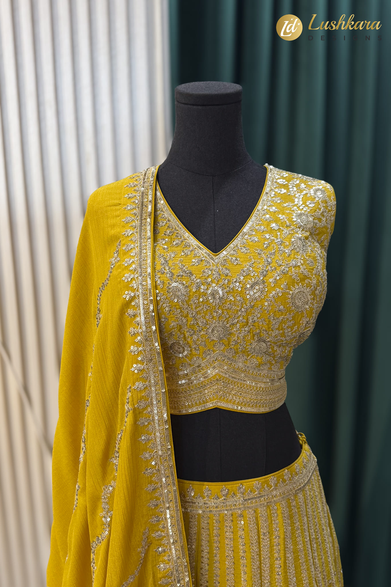 Mustard Yellow Heavy Embroidered Lehenga Set