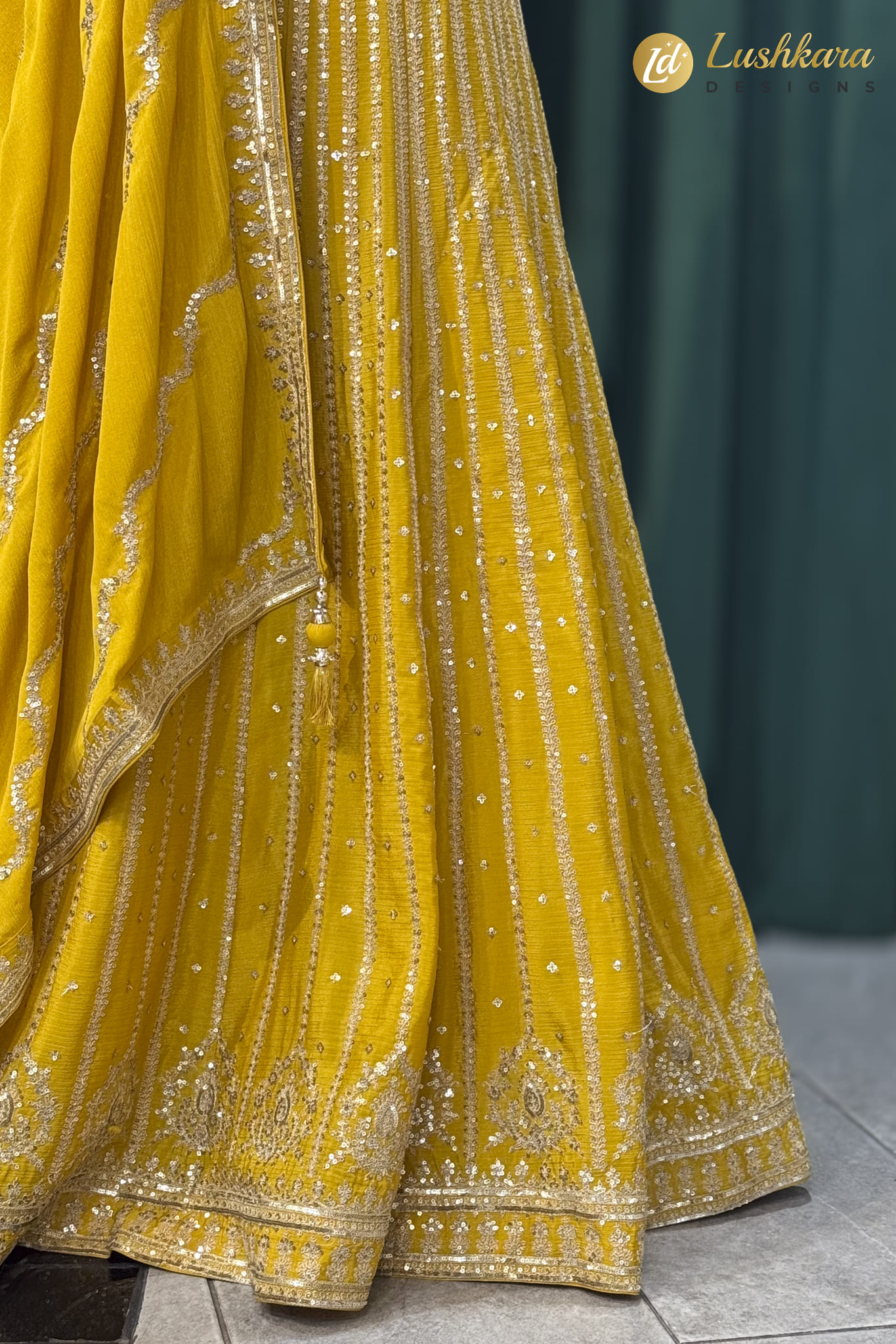 Mustard Yellow Heavy Embroidered Lehenga Set